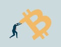 Business people hardly recommend the bitcoin currency symbol, economic pressure and debt